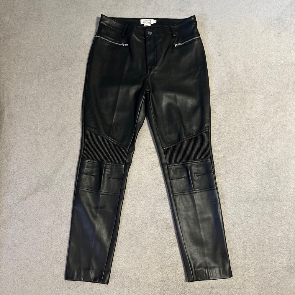 Faux Leather Molly Bracken Skinny Moto Pants Small Black Zippers Biker Edgy Rock